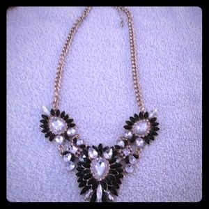 Necklace gold with black and white rhinestones